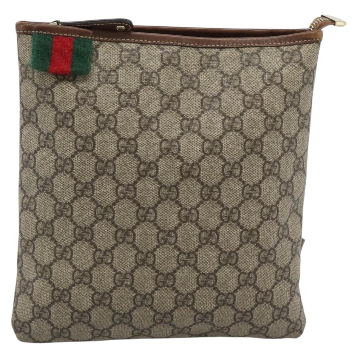 GUCCI GG Supreme Web Sherry Line Shoulder Bag PVC Beige Gold 246413 Auth ka5403