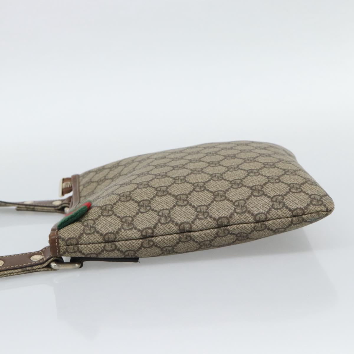 GUCCI GG Supreme Web Sherry Line Shoulder Bag PVC Beige Gold 246413 Auth ka5403