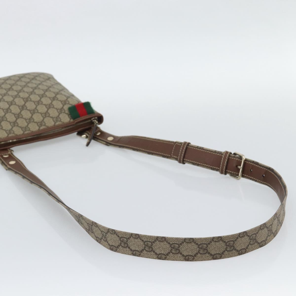 GUCCI GG Supreme Web Sherry Line Shoulder Bag PVC Beige Gold 246413 Auth ka5403