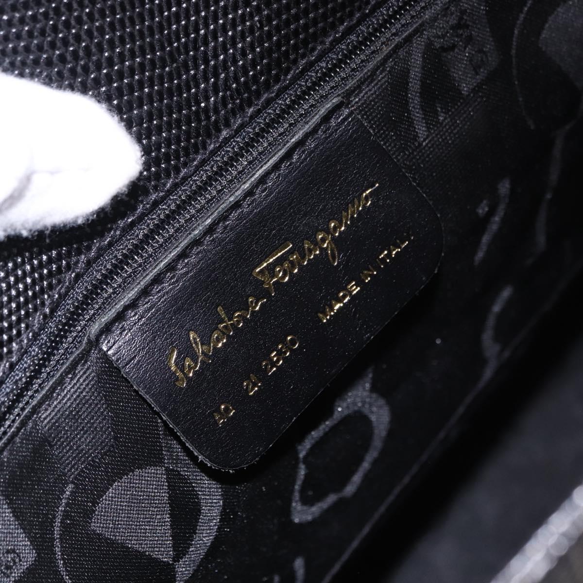 Salvatore Ferragamo Vala Ribbon Tote Bag Leather Black Gold Tone Auth ka5406A
