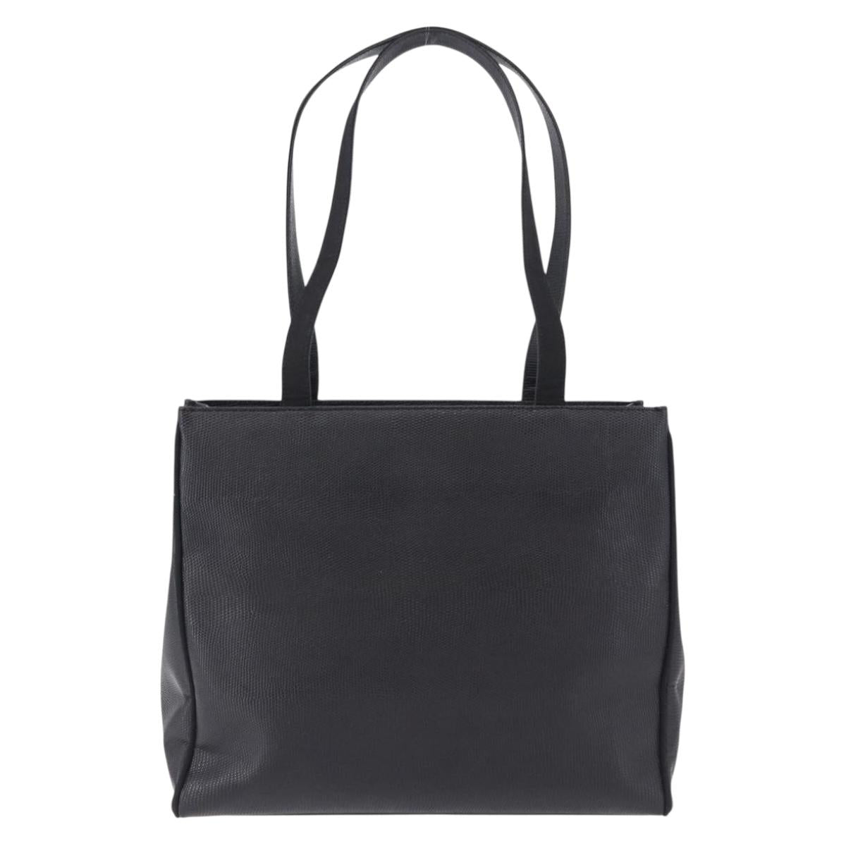 Salvatore Ferragamo Vala Ribbon Tote Bag Leather Black Gold Tone Auth ka5406A