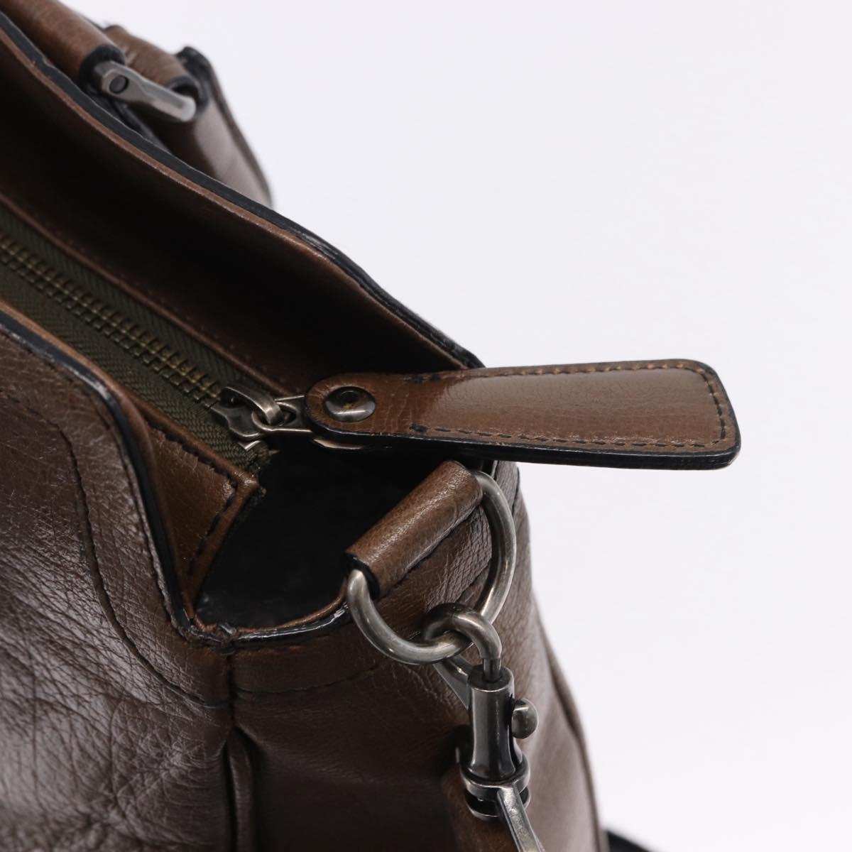 BURBERRY Tote Bag Leather 2way Brown Silver Auth ka5407