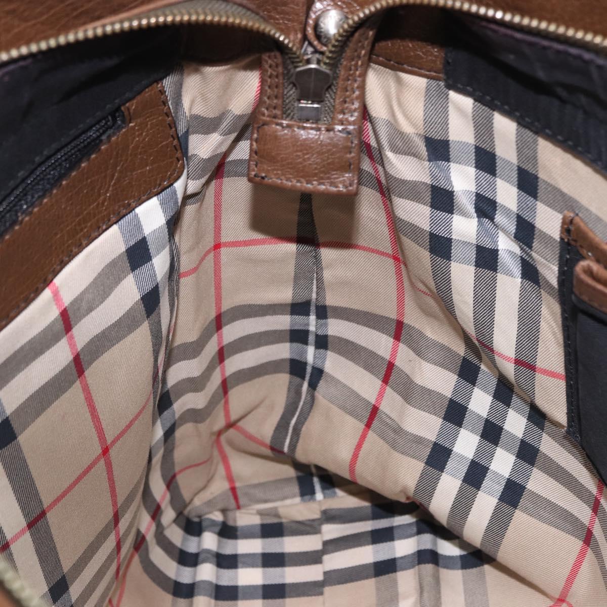 BURBERRY Tote Bag Leather 2way Brown Silver Auth ka5407