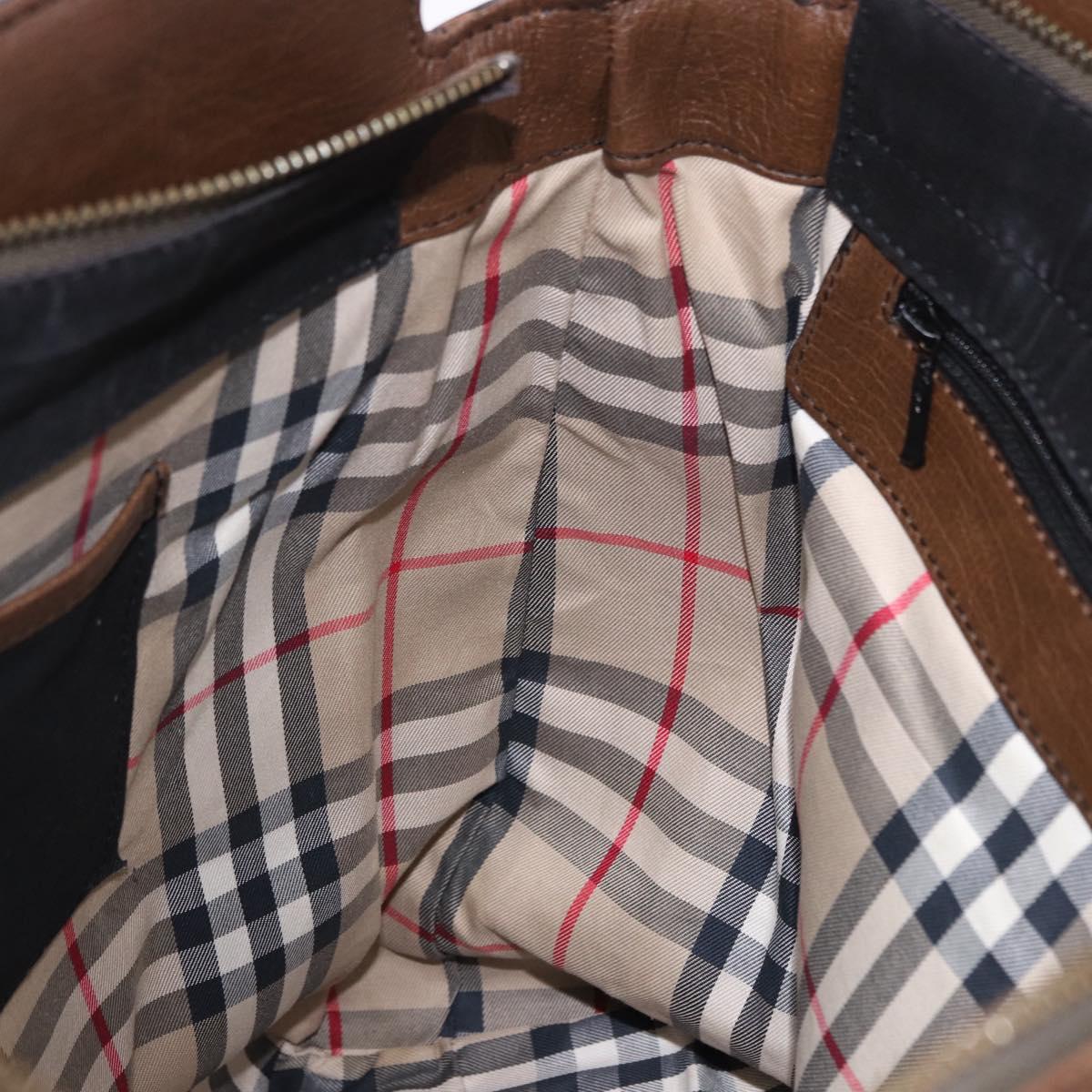 BURBERRY Tote Bag Leather 2way Brown Silver Auth ka5407