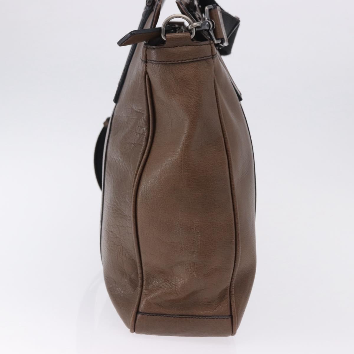 BURBERRY Tote Bag Leather 2way Brown Silver Auth ka5407