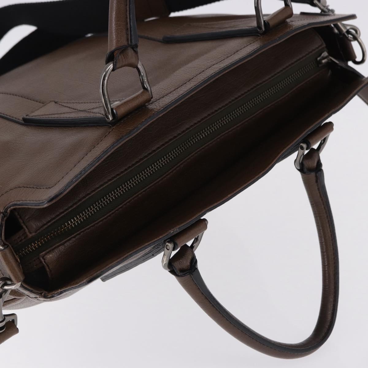 BURBERRY Tote Bag Leather 2way Brown Silver Auth ka5407