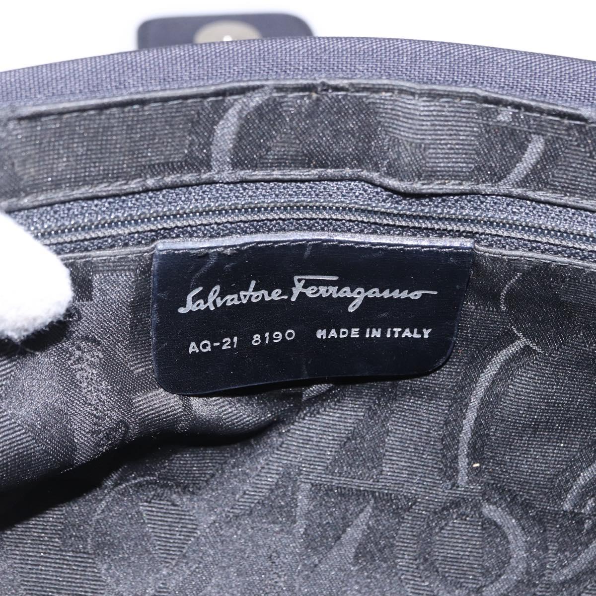 Salvatore Ferragamo Vala Hand Bag Canvas Black Silver Auth ka5410