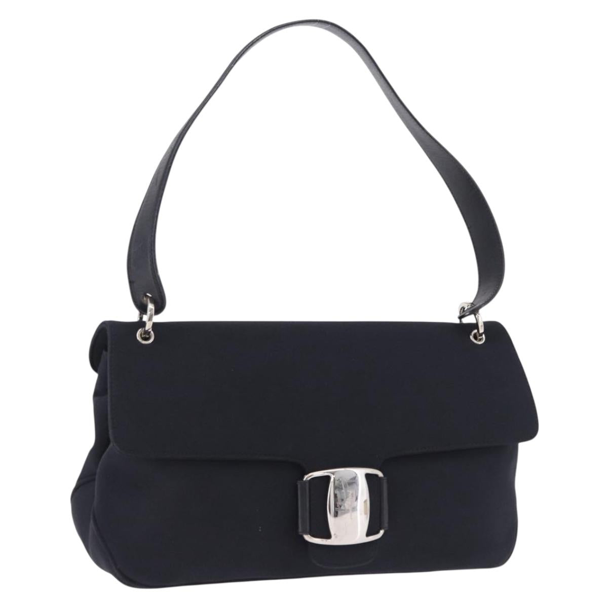 Salvatore Ferragamo Vala Hand Bag Canvas Black Silver Auth ka5410
