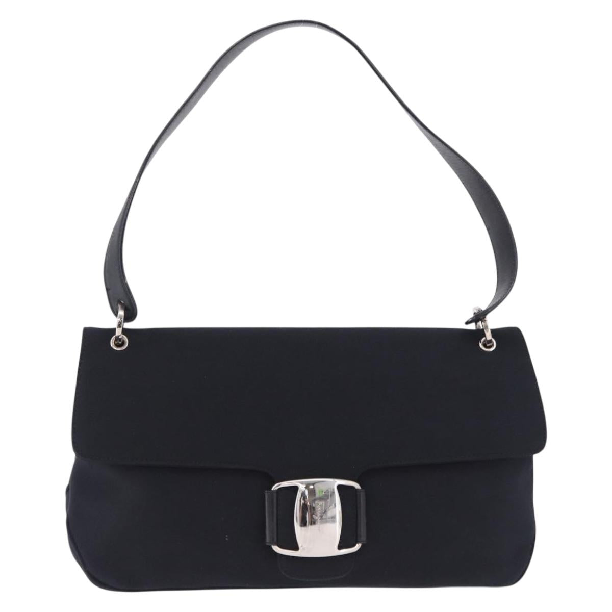 Salvatore Ferragamo Vala Hand Bag Canvas Black Silver Auth ka5410
