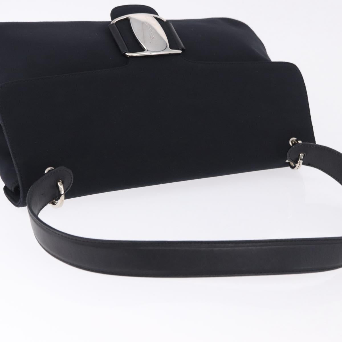 Salvatore Ferragamo Vala Hand Bag Canvas Black Silver Auth ka5410