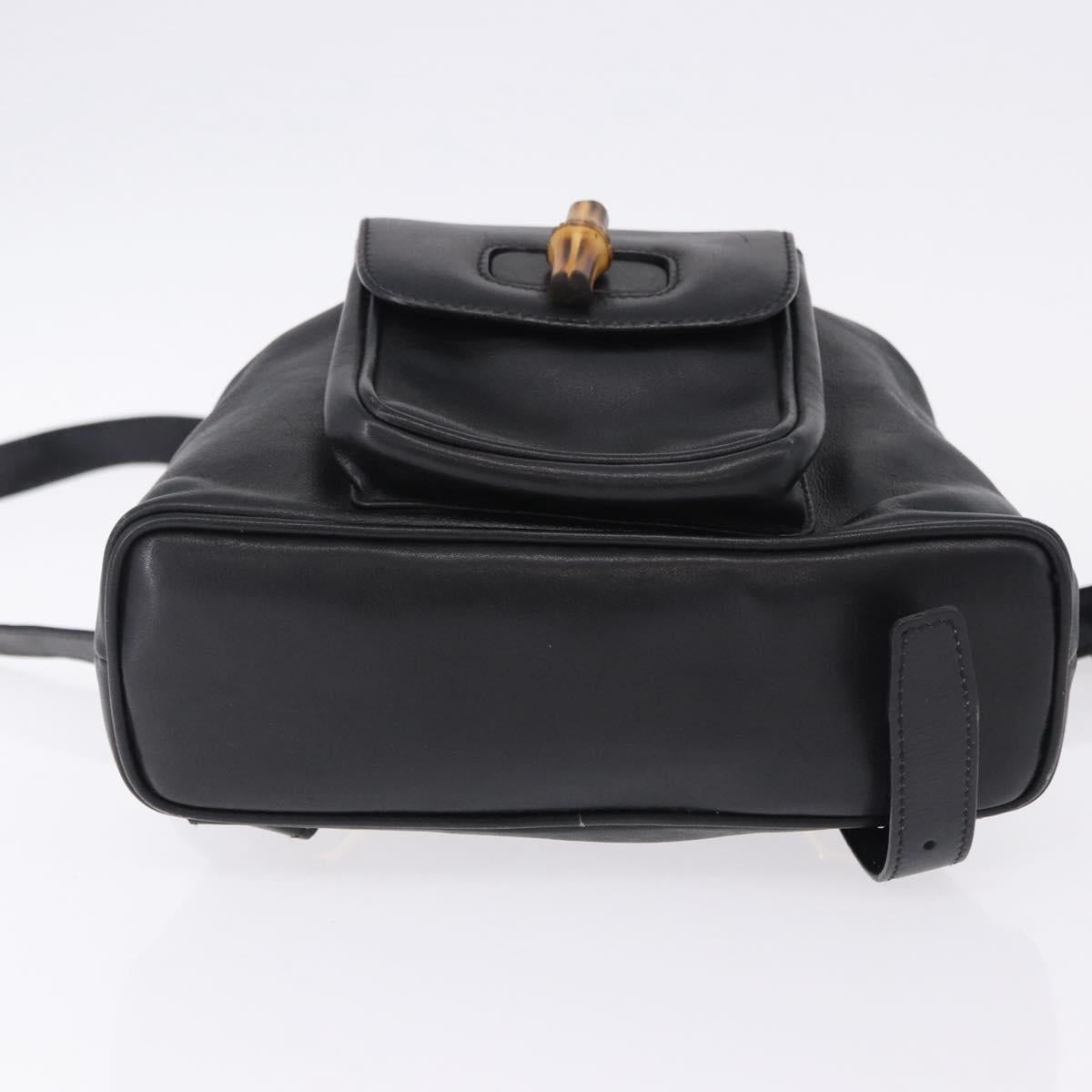 GUCCI Bamboo Backpack Leather Black Gold Tone 003 1705 0030 Auth ka5411A