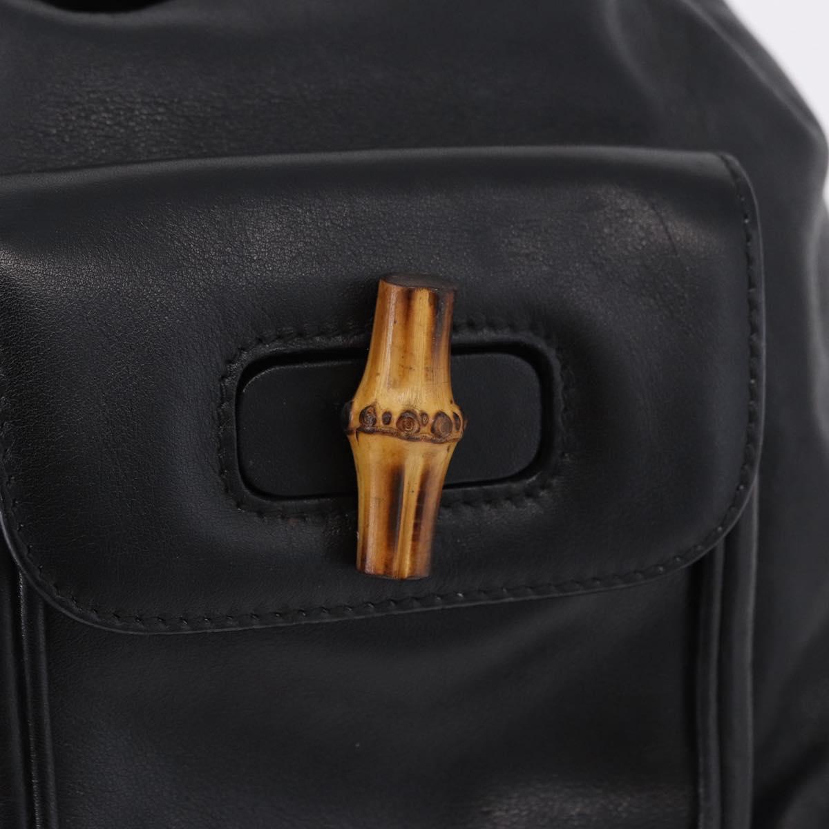 GUCCI Bamboo Backpack Leather Black Gold Tone 003 1705 0030 Auth ka5411A