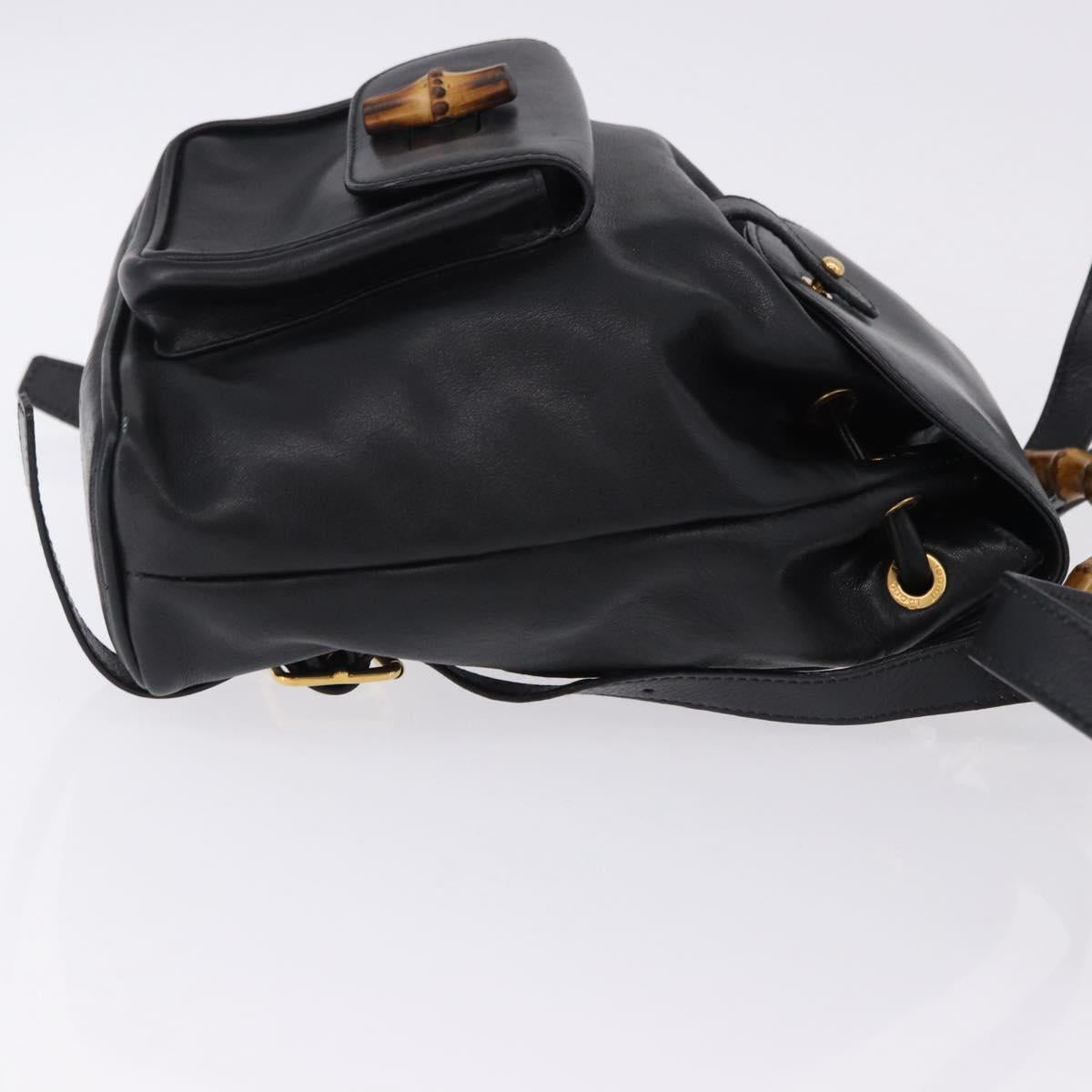 GUCCI Bamboo Backpack Leather Black Gold Tone 003 1705 0030 Auth ka5411A