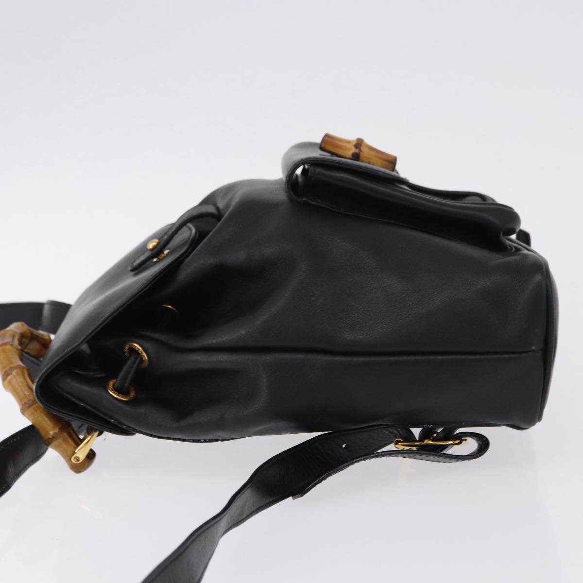 GUCCI Bamboo Backpack Leather Black Gold Tone 003 1705 0030 Auth ka5411A