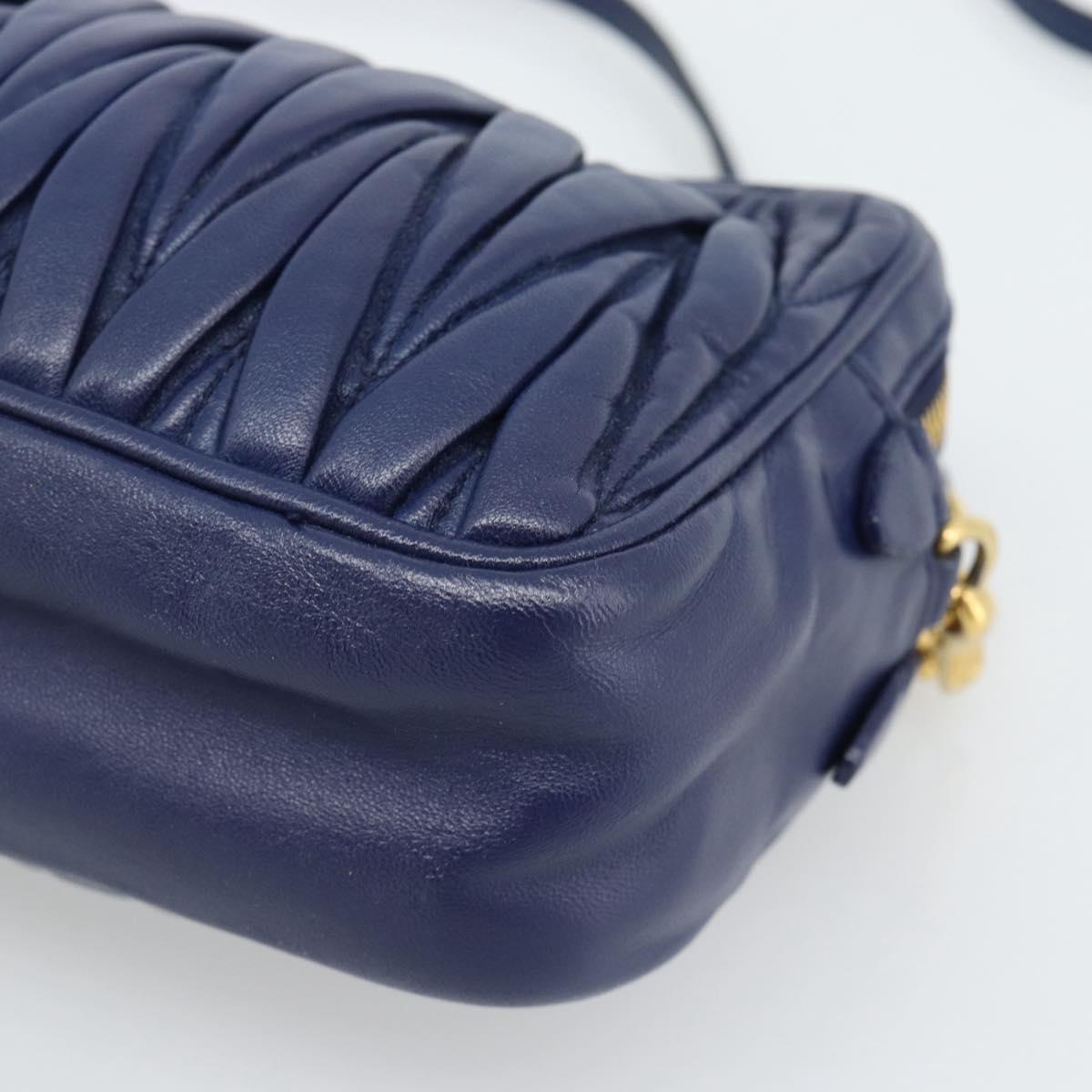 Miu Miu Matelasse Shoulder Bag Leather Blue Gold Tone Auth ka5412A