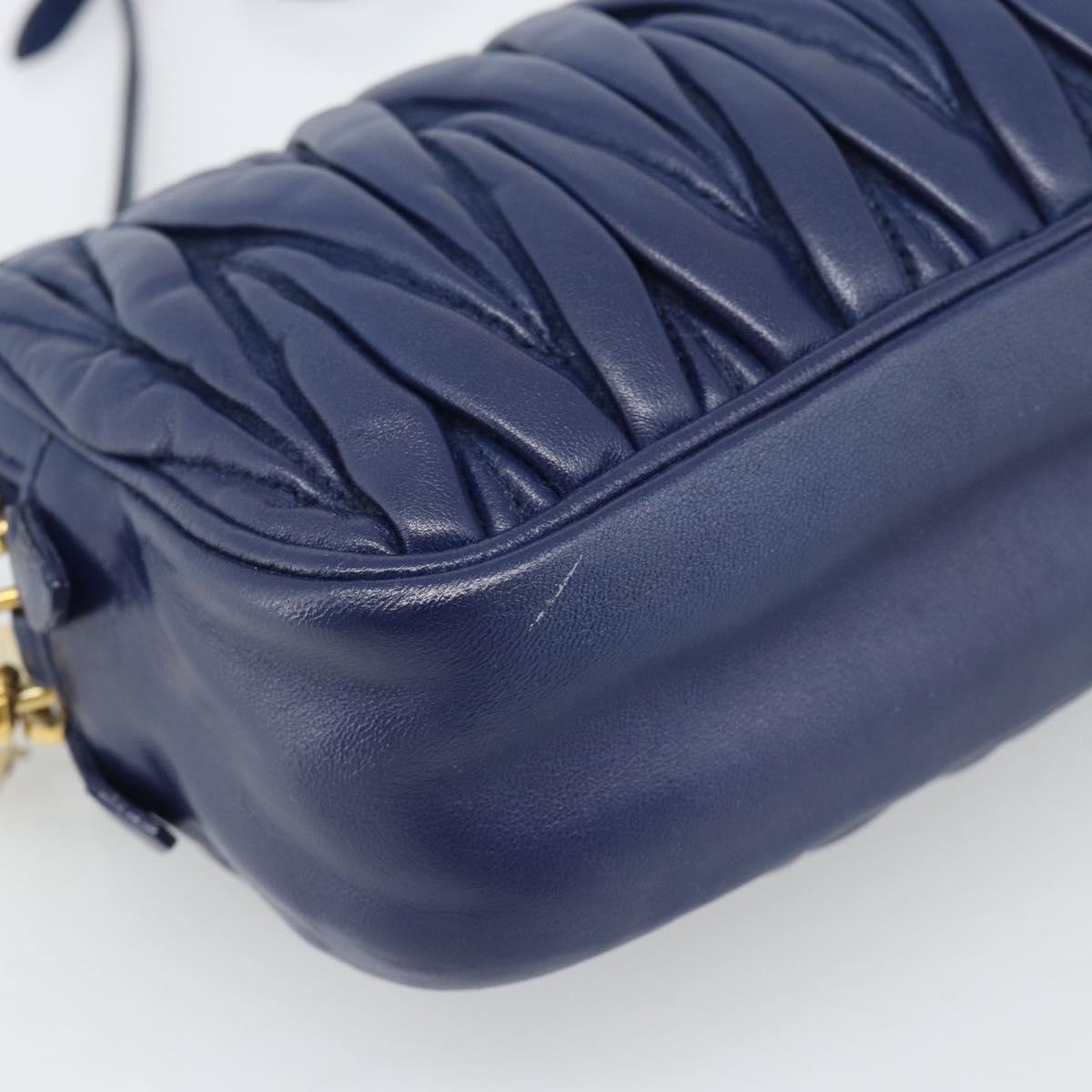 Miu Miu Matelasse Shoulder Bag Leather Blue Gold Tone Auth ka5412A
