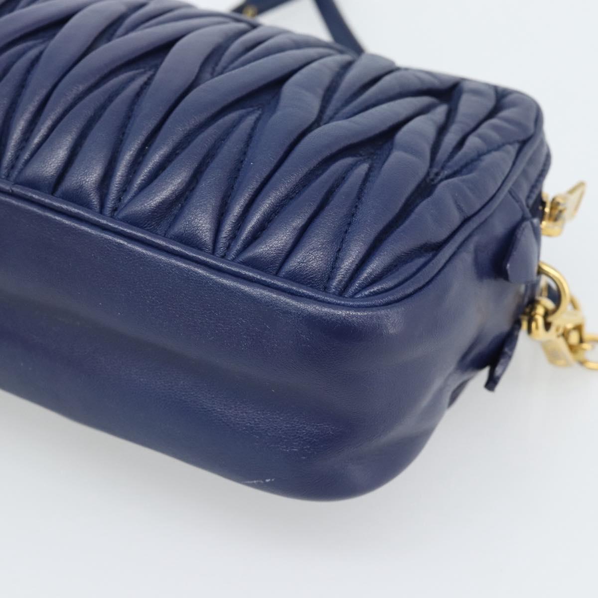 Miu Miu Matelasse Shoulder Bag Leather Blue Gold Tone Auth ka5412A