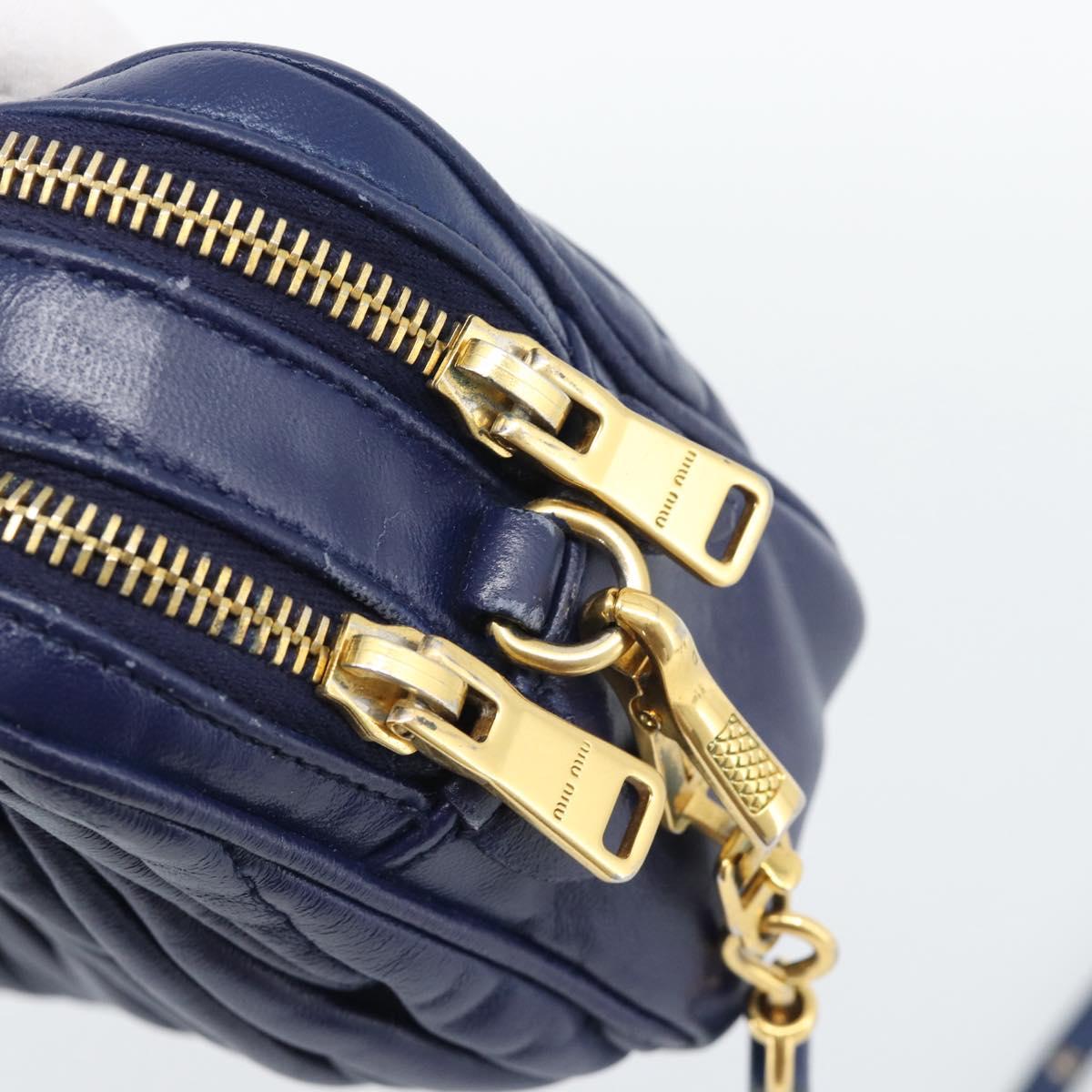 Miu Miu Matelasse Shoulder Bag Leather Blue Gold Tone Auth ka5412A