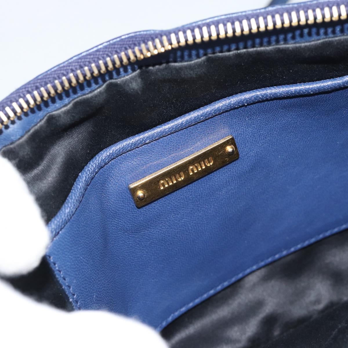 Miu Miu Matelasse Shoulder Bag Leather Blue Gold Tone Auth ka5412A