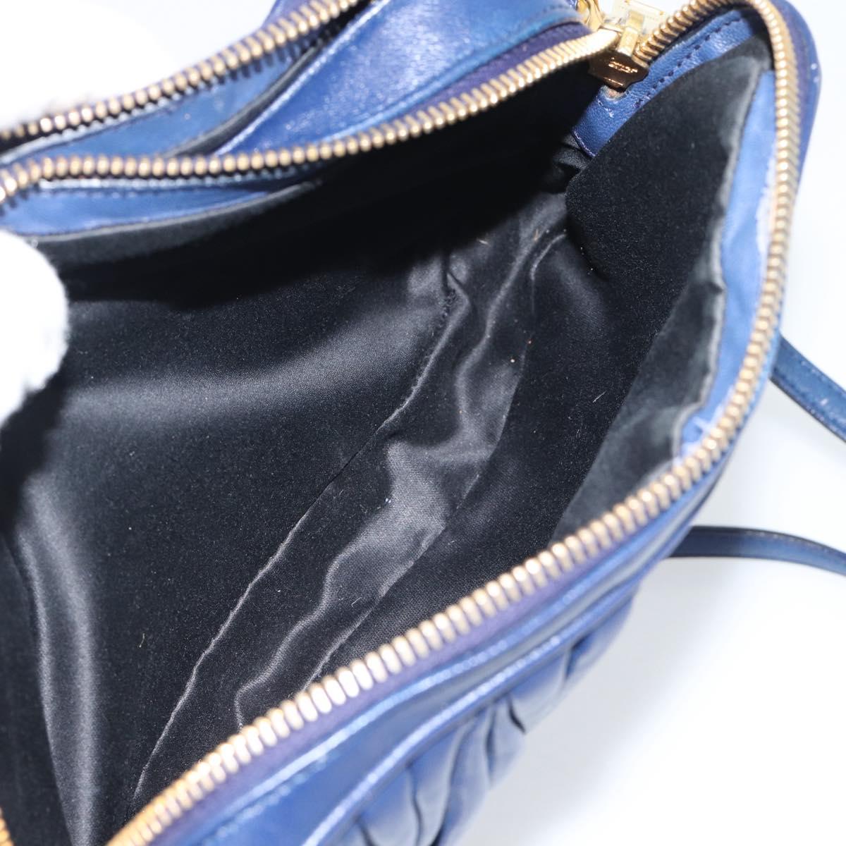 Miu Miu Matelasse Shoulder Bag Leather Blue Gold Tone Auth ka5412A
