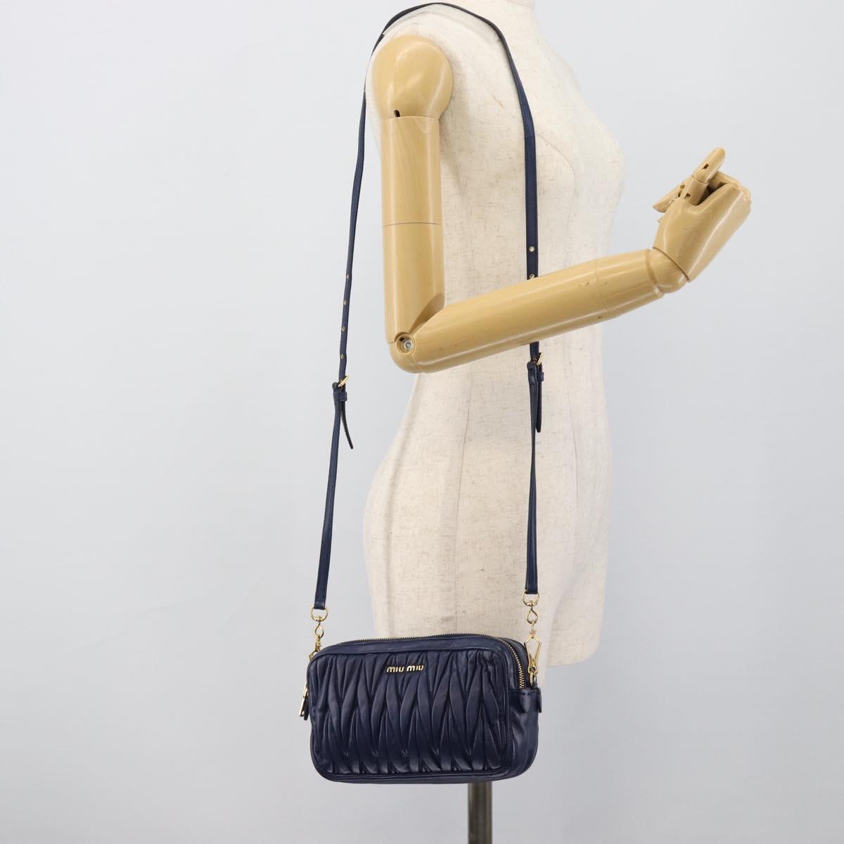 Miu Miu Matelasse Shoulder Bag Leather Blue Gold Tone Auth ka5412A