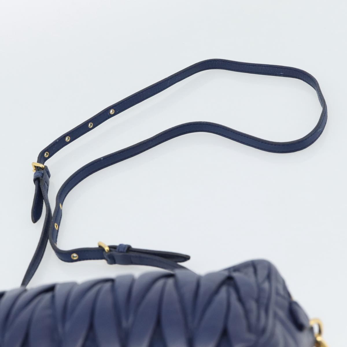 Miu Miu Matelasse Shoulder Bag Leather Blue Gold Tone Auth ka5412A