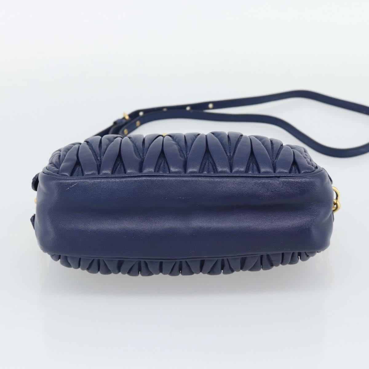 Miu Miu Matelasse Shoulder Bag Leather Blue Gold Tone Auth ka5412A