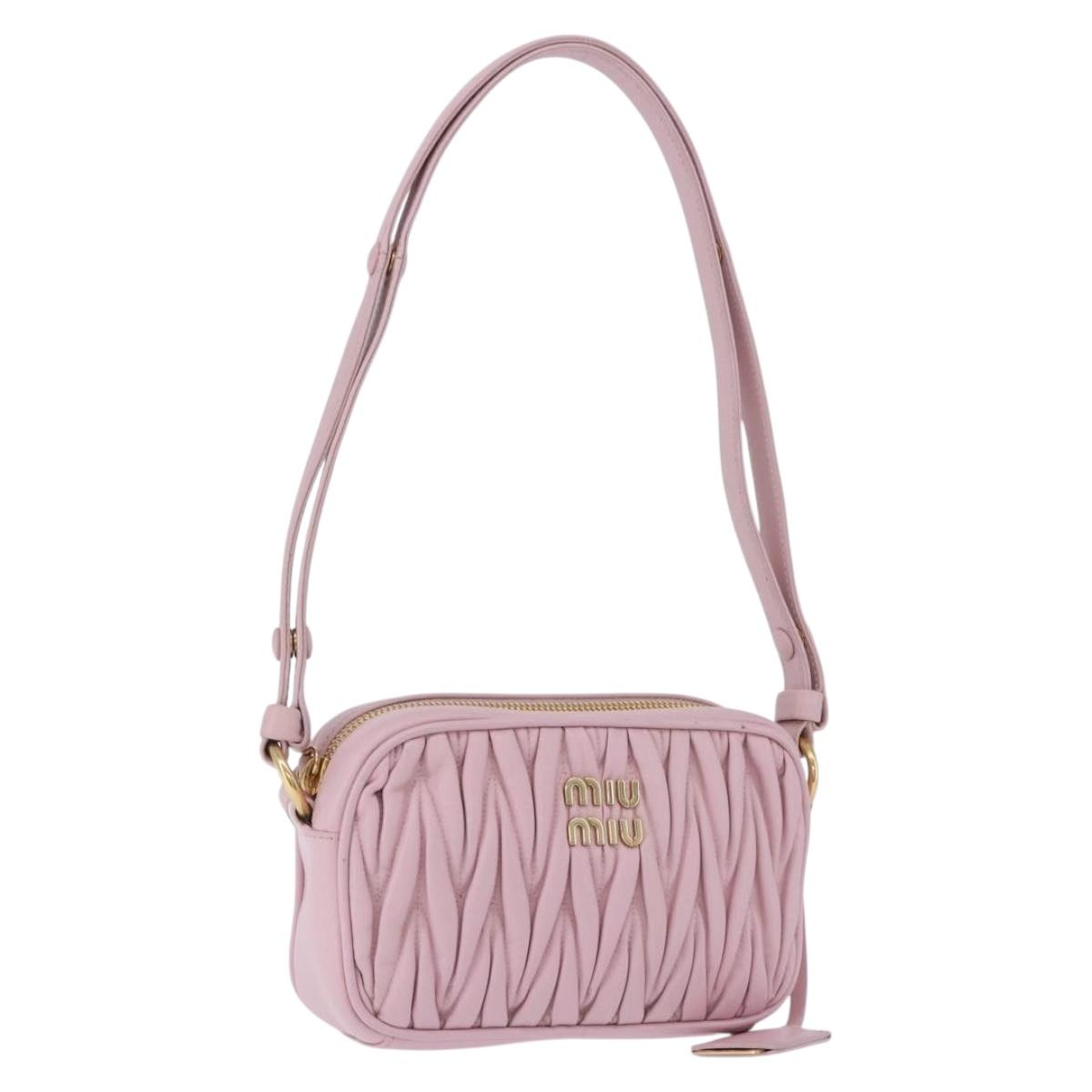 Miu Miu Matelasse Shoulder Bag Leather Pink Gold Tone Auth ka5413V