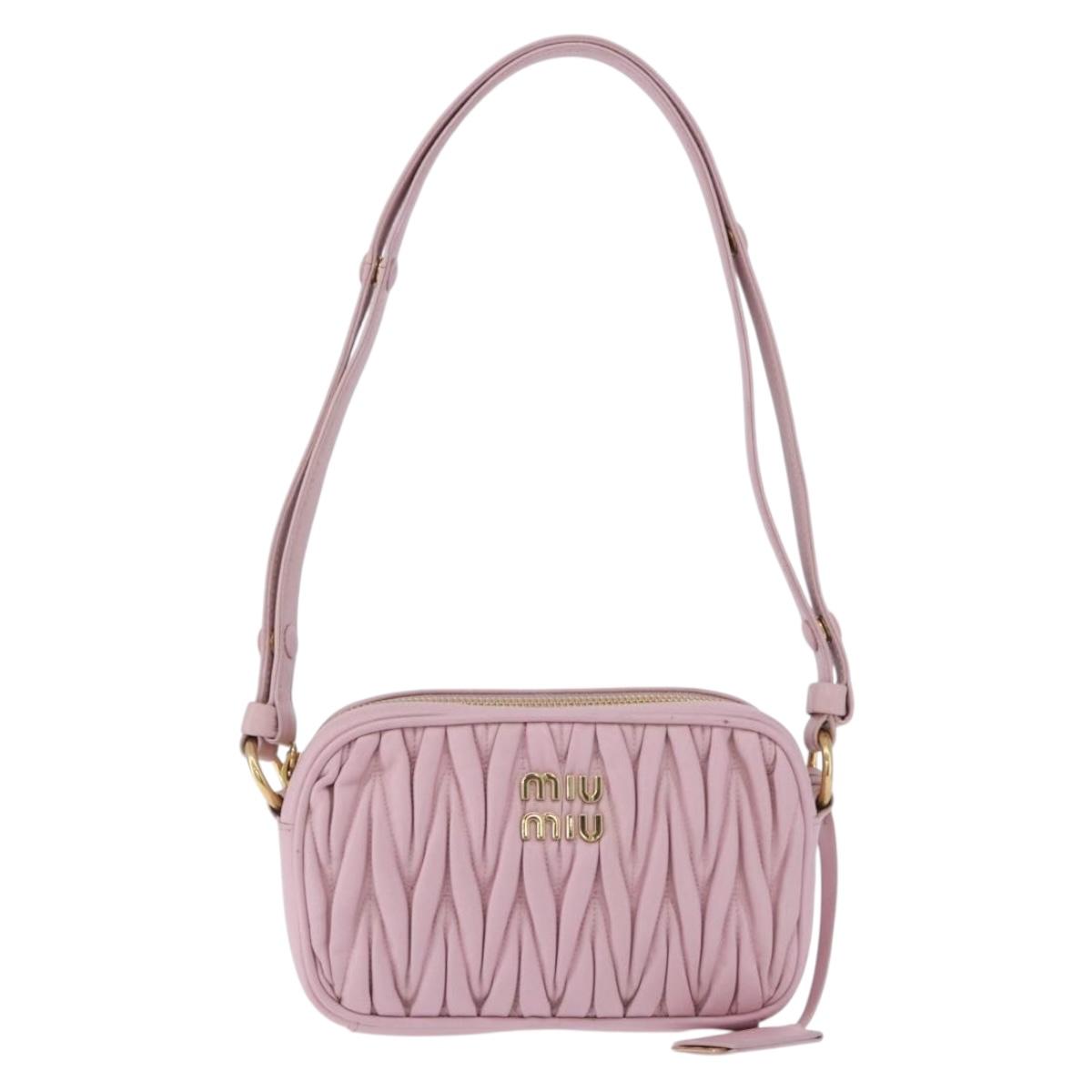 Miu Miu Matelasse Shoulder Bag Leather Pink Gold Tone Auth ka5413V