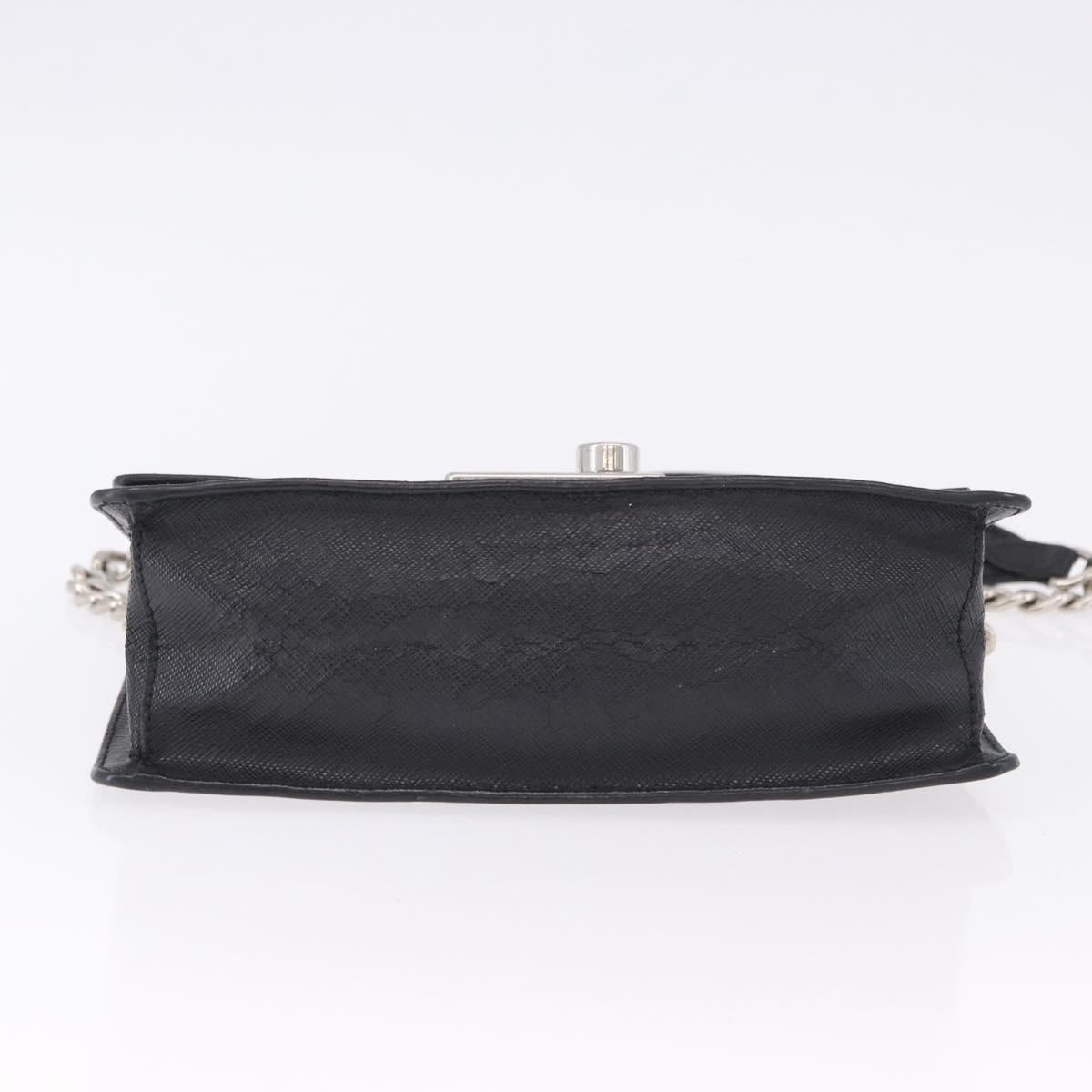 PRADA Chain Shoulder Bag Safiano leather Black Silver Auth ka5415