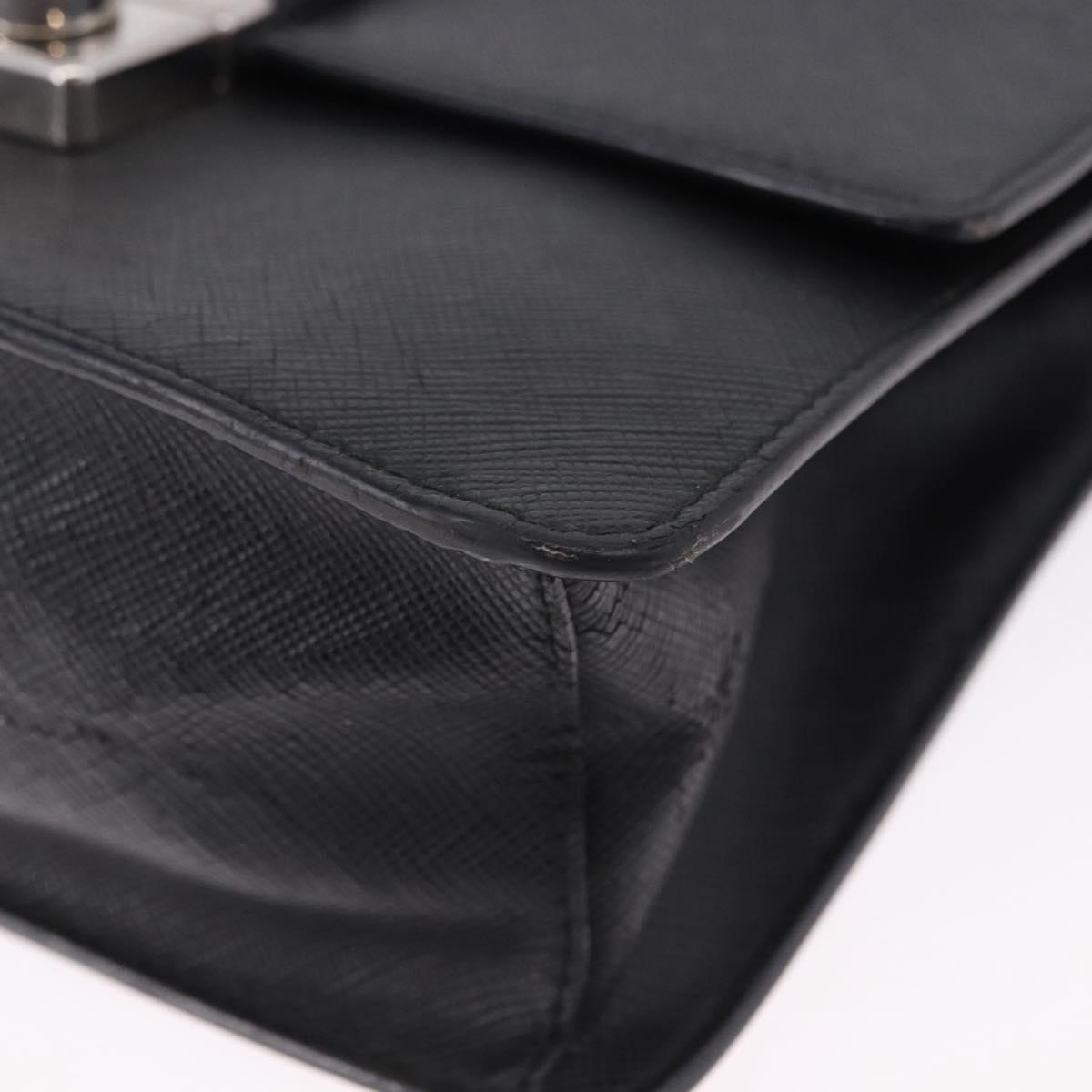 PRADA Chain Shoulder Bag Safiano leather Black Silver Auth ka5415