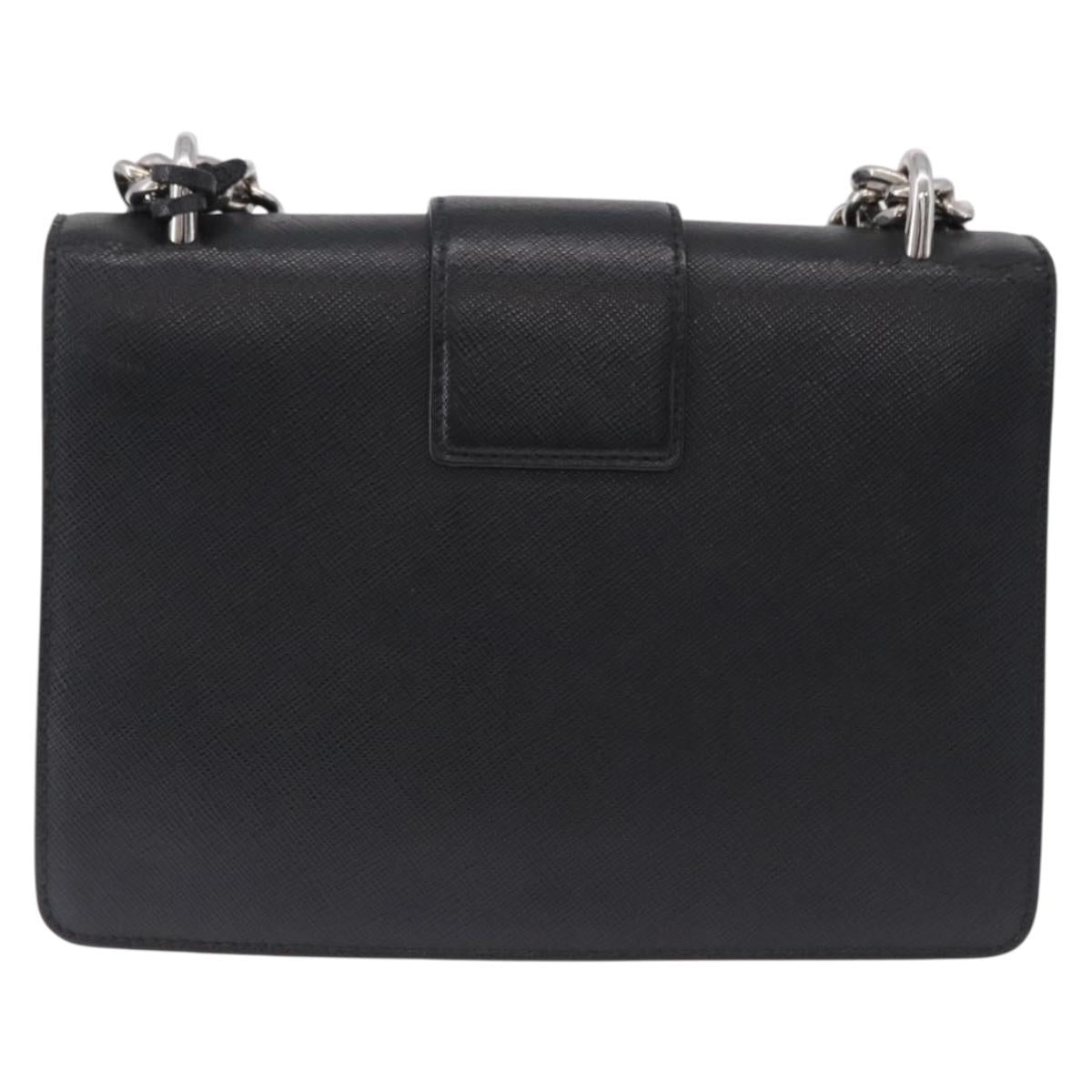 PRADA Chain Shoulder Bag Safiano leather Black Silver Auth ka5415