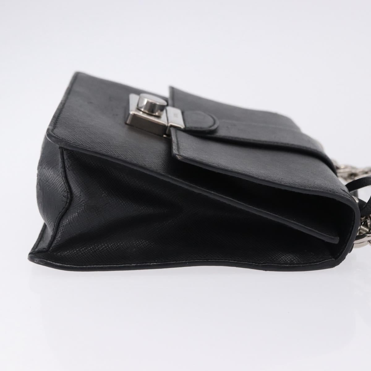 PRADA Chain Shoulder Bag Safiano leather Black Silver Auth ka5415