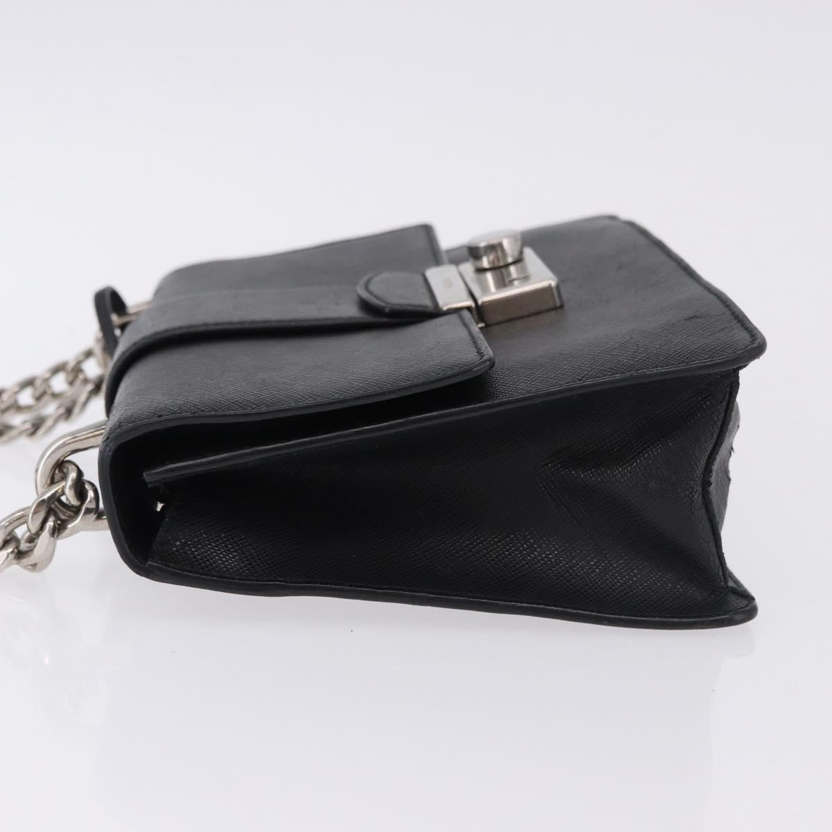 PRADA Chain Shoulder Bag Safiano leather Black Silver Auth ka5415