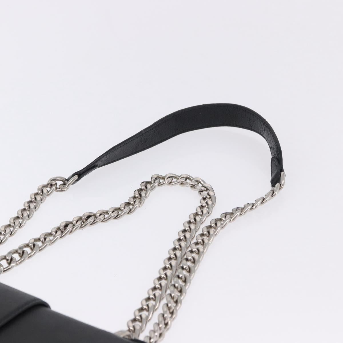 PRADA Chain Shoulder Bag Safiano leather Black Silver Auth ka5415