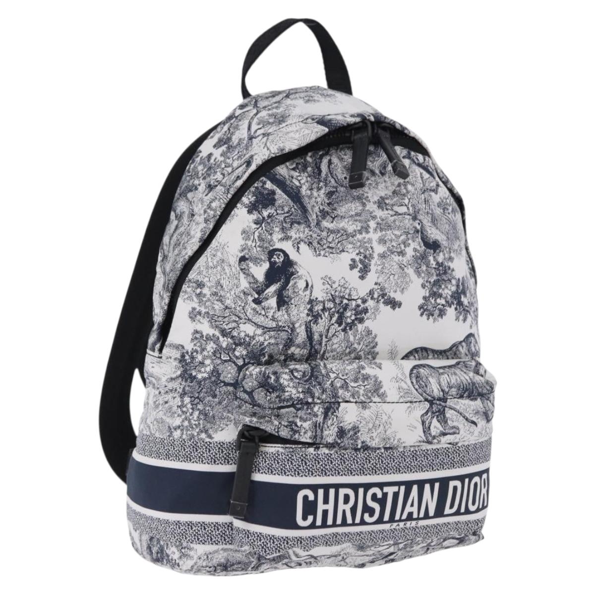 Christian Dior Toile de Jouy Backpack Nylon Navy White Auth ka5416M
