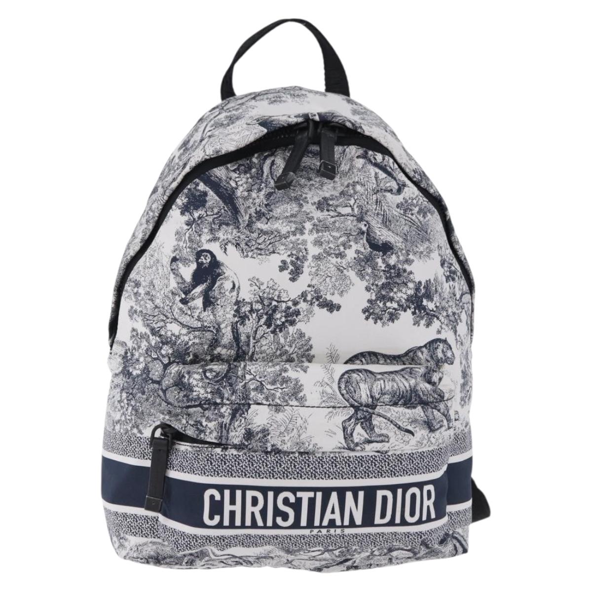 Christian Dior Toile de Jouy Backpack Nylon Navy White Auth ka5416M