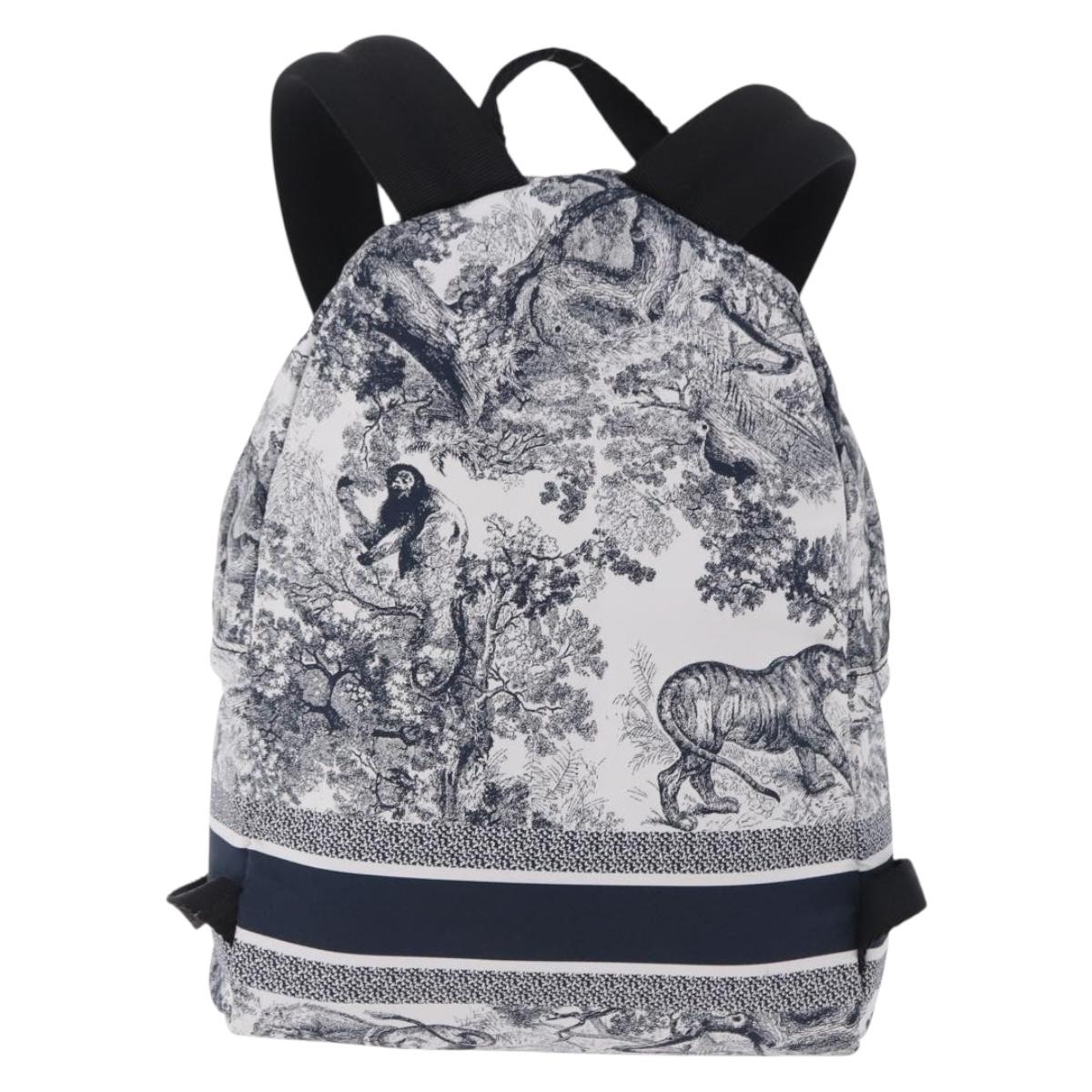 Christian Dior Toile de Jouy Backpack Nylon Navy White Auth ka5416M