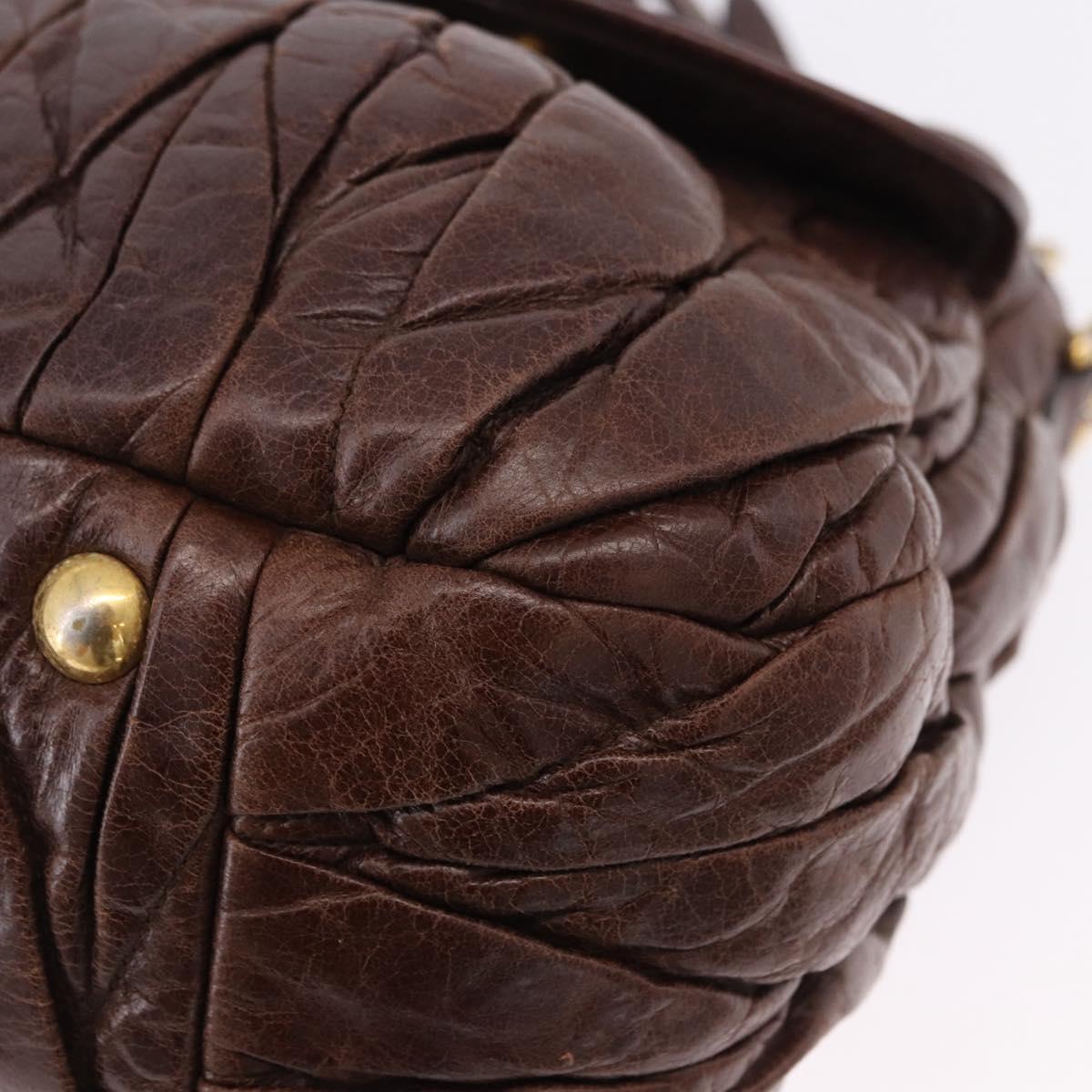 Miu Miu Matelasse Hand Bag Leather 2way Brown Gold Tone Auth ka5417