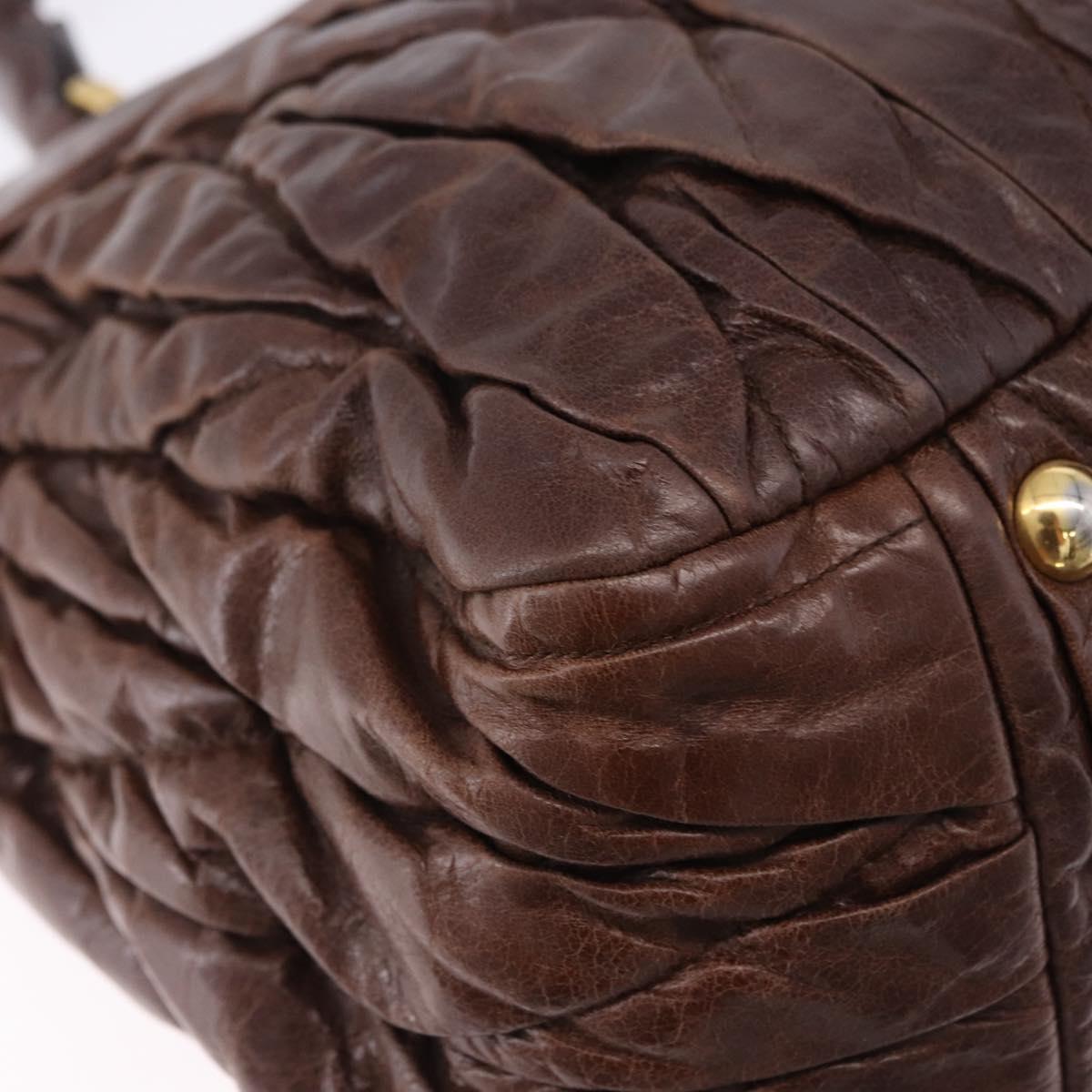 Miu Miu Matelasse Hand Bag Leather 2way Brown Gold Tone Auth ka5417