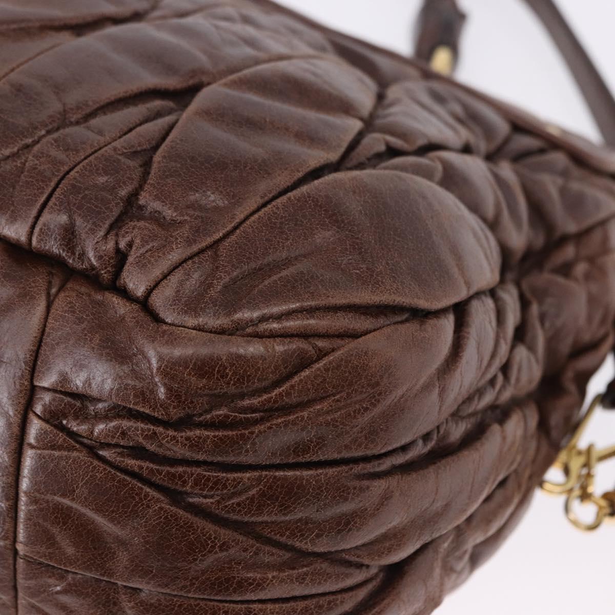 Miu Miu Matelasse Hand Bag Leather 2way Brown Gold Tone Auth ka5417