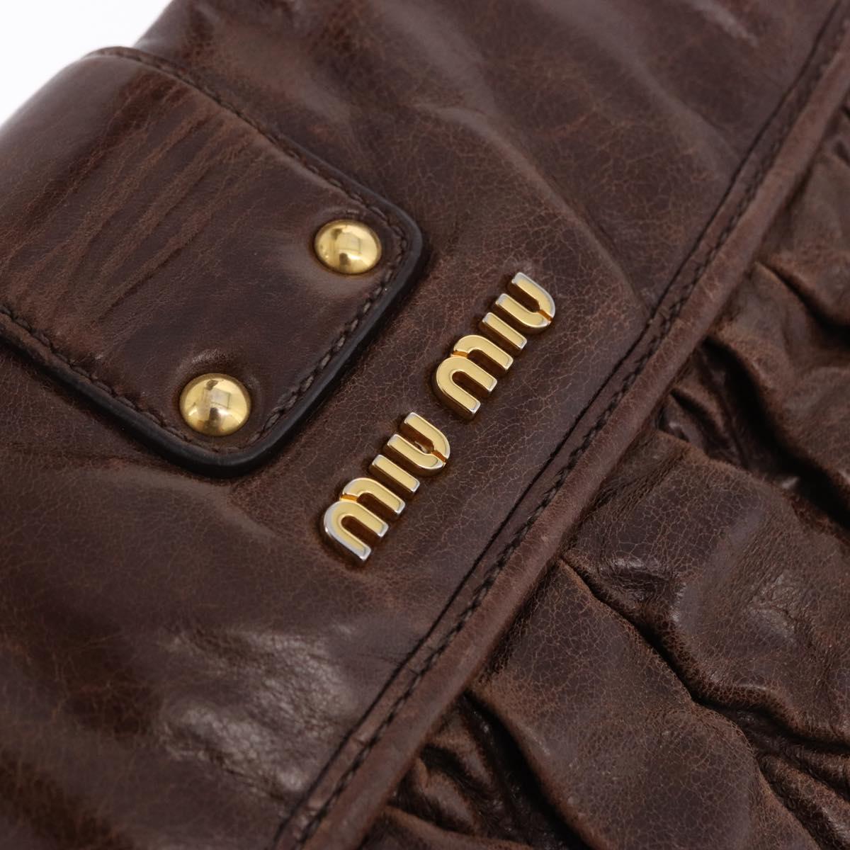 Miu Miu Matelasse Hand Bag Leather 2way Brown Gold Tone Auth ka5417