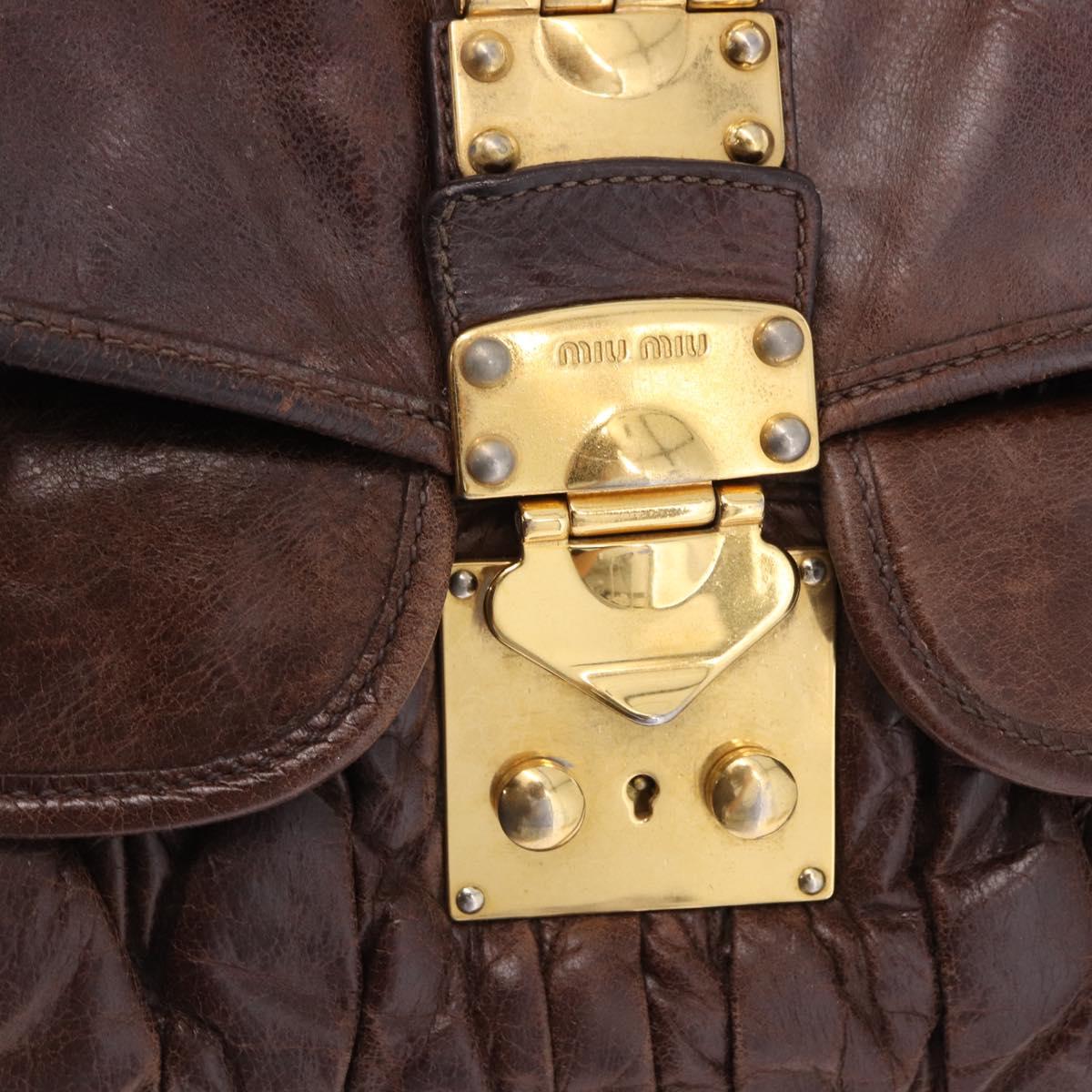 Miu Miu Matelasse Hand Bag Leather 2way Brown Gold Tone Auth ka5417