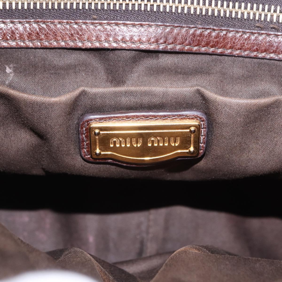 Miu Miu Matelasse Hand Bag Leather 2way Brown Gold Tone Auth ka5417
