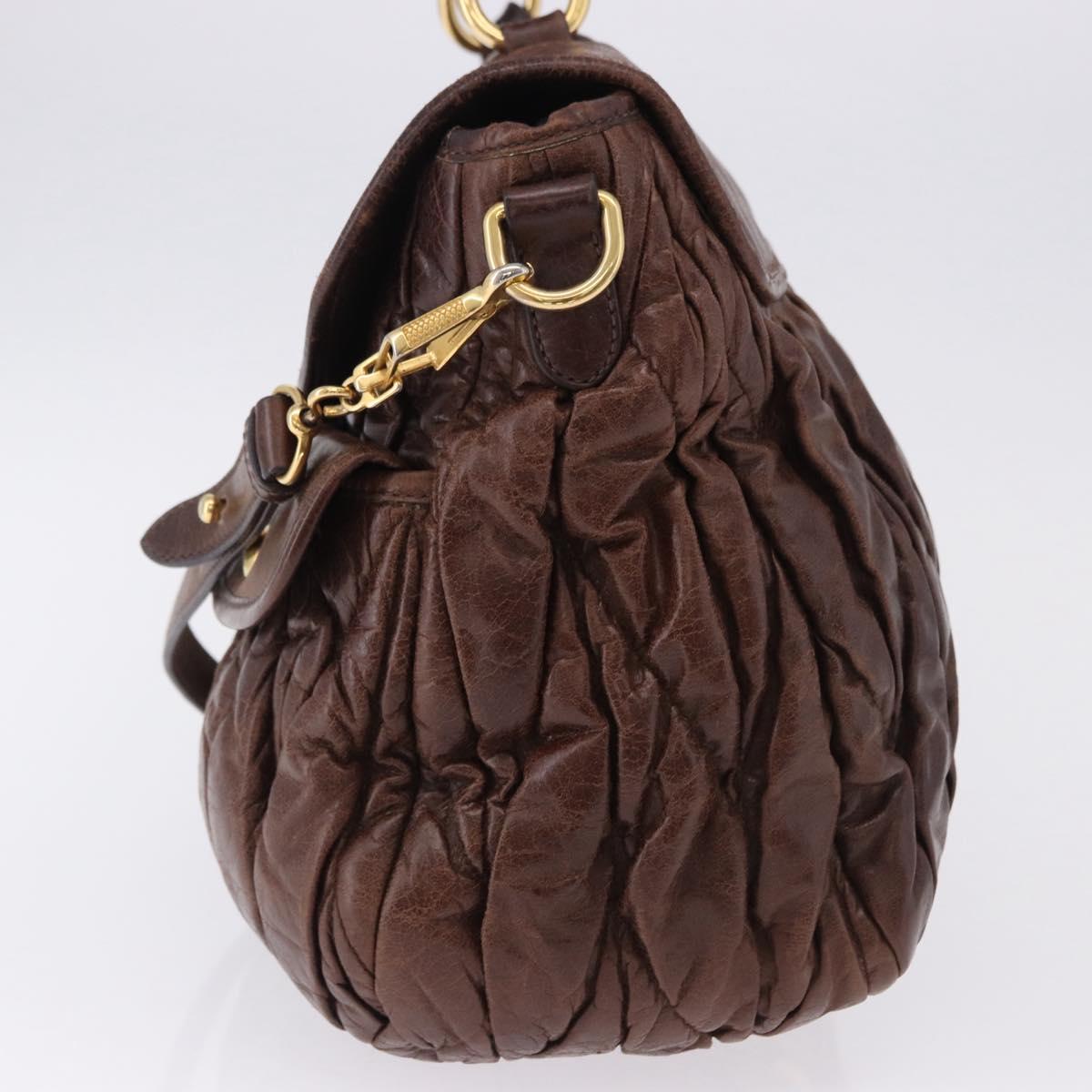 Miu Miu Matelasse Hand Bag Leather 2way Brown Gold Tone Auth ka5417