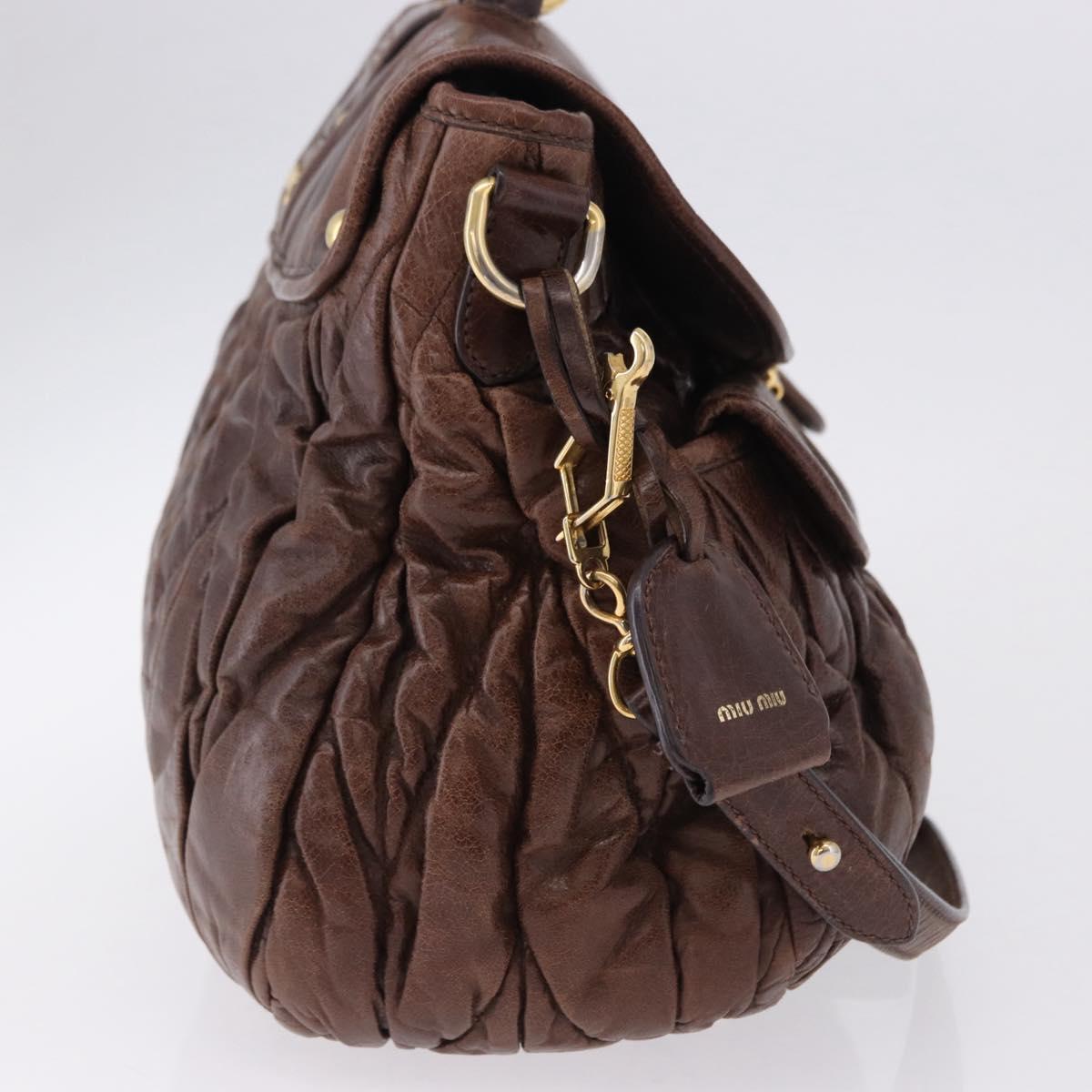 Miu Miu Matelasse Hand Bag Leather 2way Brown Gold Tone Auth ka5417