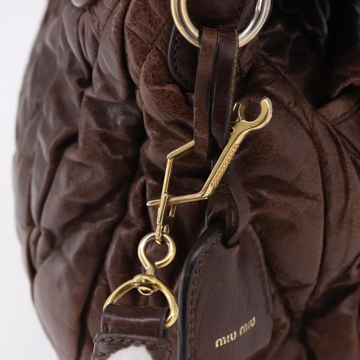 Miu Miu Matelasse Hand Bag Leather 2way Brown Gold Tone Auth ka5417