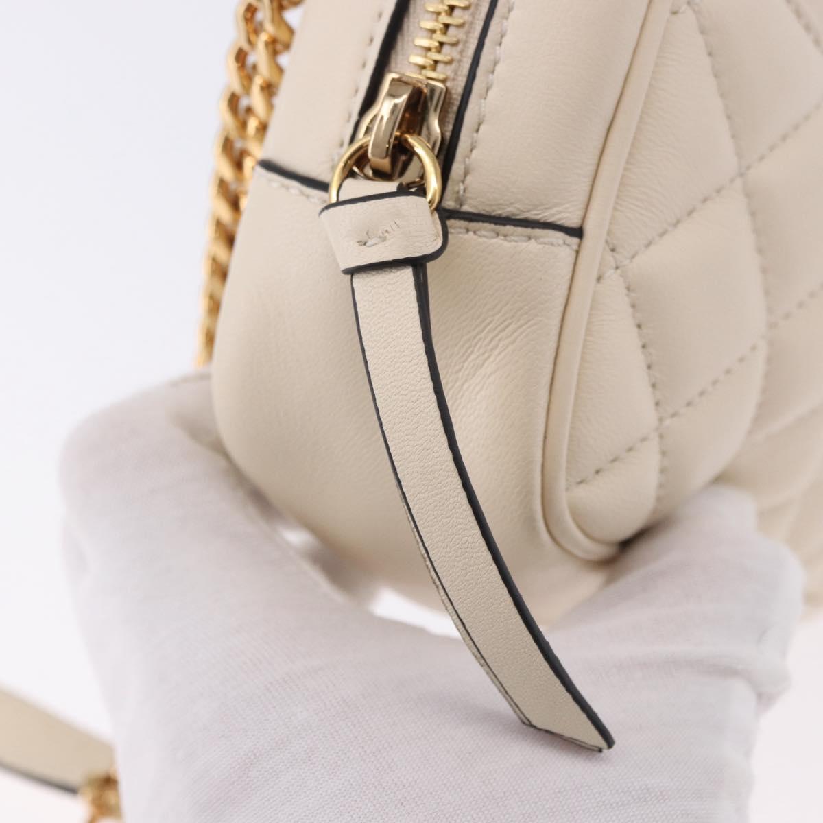 VERSACE Chain Shoulder Bag Leather Ivory Gold Tone Auth ka5420V