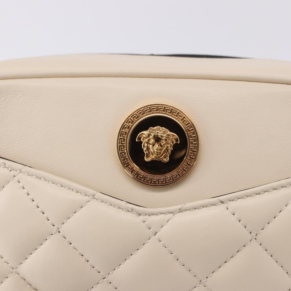 VERSACE Chain Shoulder Bag Leather Ivory Gold Tone Auth ka5420V
