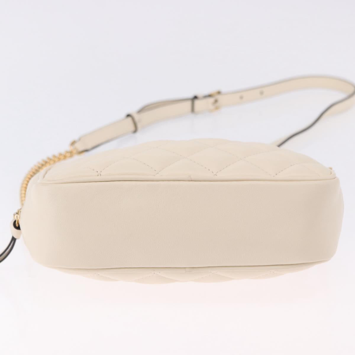 VERSACE Chain Shoulder Bag Leather Ivory Gold Tone Auth ka5420V